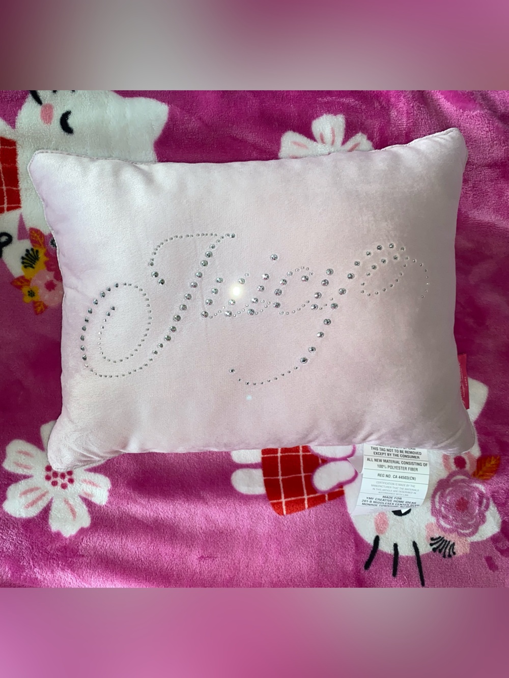 Juicy Couture Pink Accent Pillow with Rhinestone Lettering